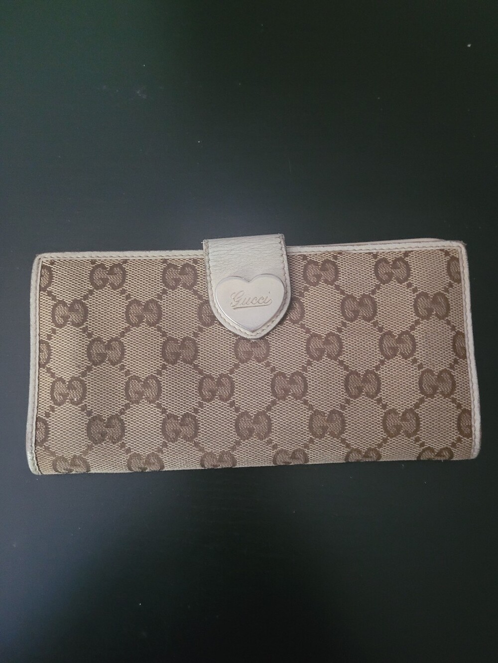 Gucci Brown Beige GG Monogram Continental Wallet with Beige Trim